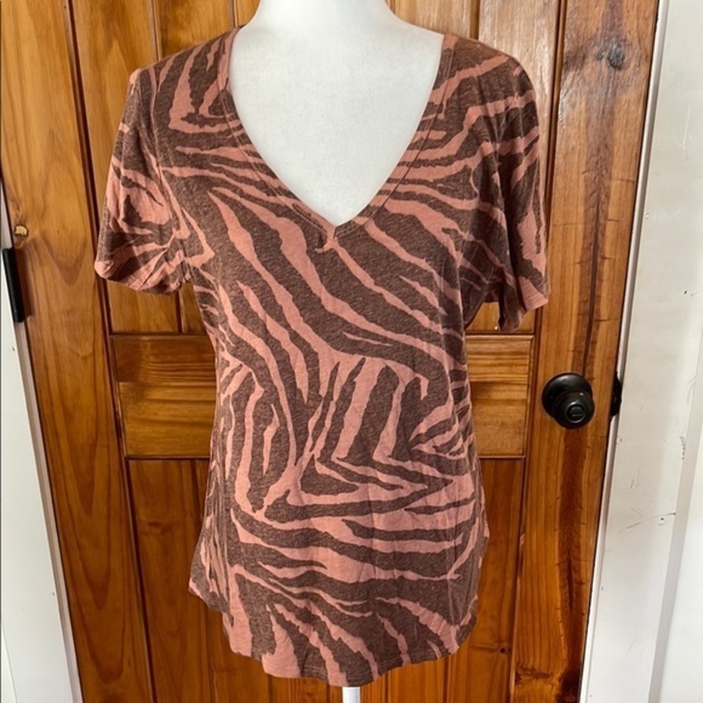 Michael Stars Skyler V Neck Tee Shirt One Size Zebra Terracotta Charcoal NWT